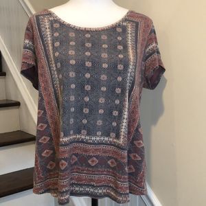 LUCKY BRAND Boho Tapestry Dusty Rose Short Sleeve Shirt Size 1X